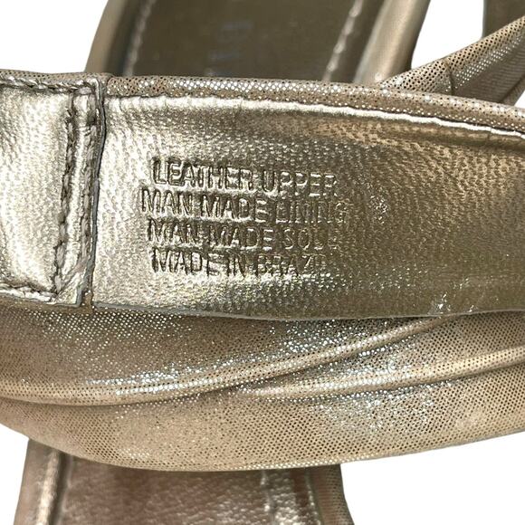 Gianni Bini Gold Strappy Heels Leather Made In Brazil Size 11M Shimmer Gold - Picture 9 of 13